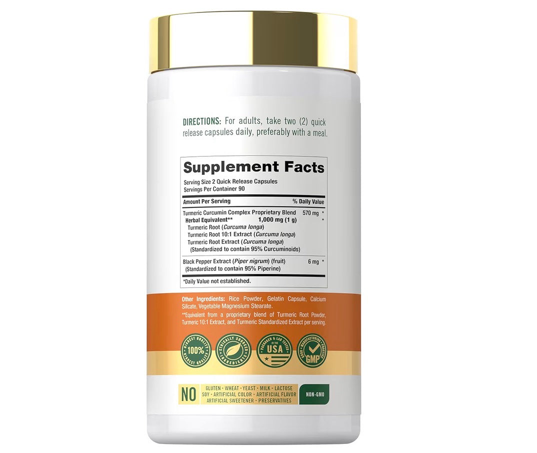 Carlyle Turmeric Curcumin Complex 1000mg, 180 Capsules