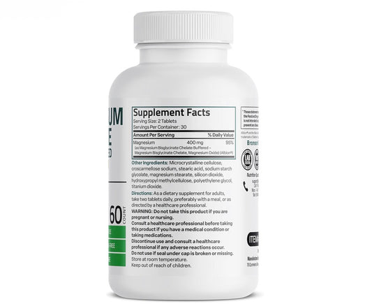 Bronson Magnesium Glycinate Chelate Buffered Extra Strength 400mg 60 Veg Tablets