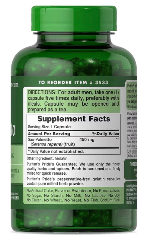 Puritan's Pride Saw Palmetto 450mg 200 Capsules