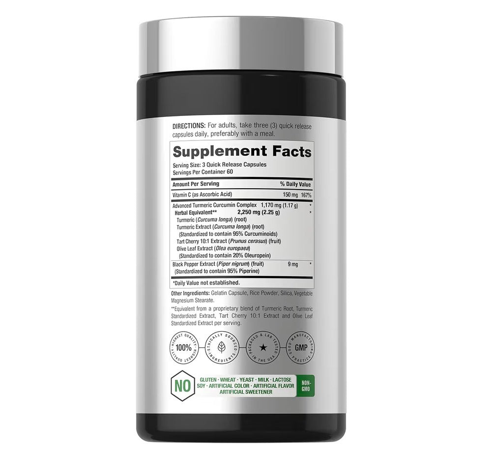 Horbäach Turmeric Curcumin Complex 2250mg, 180 Capsules