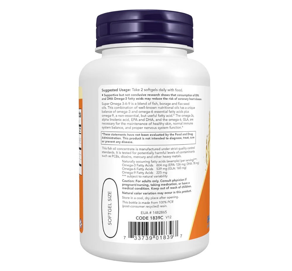 NOW Foods Super Omega 3-6-9 Fish Oil 90 Softgels