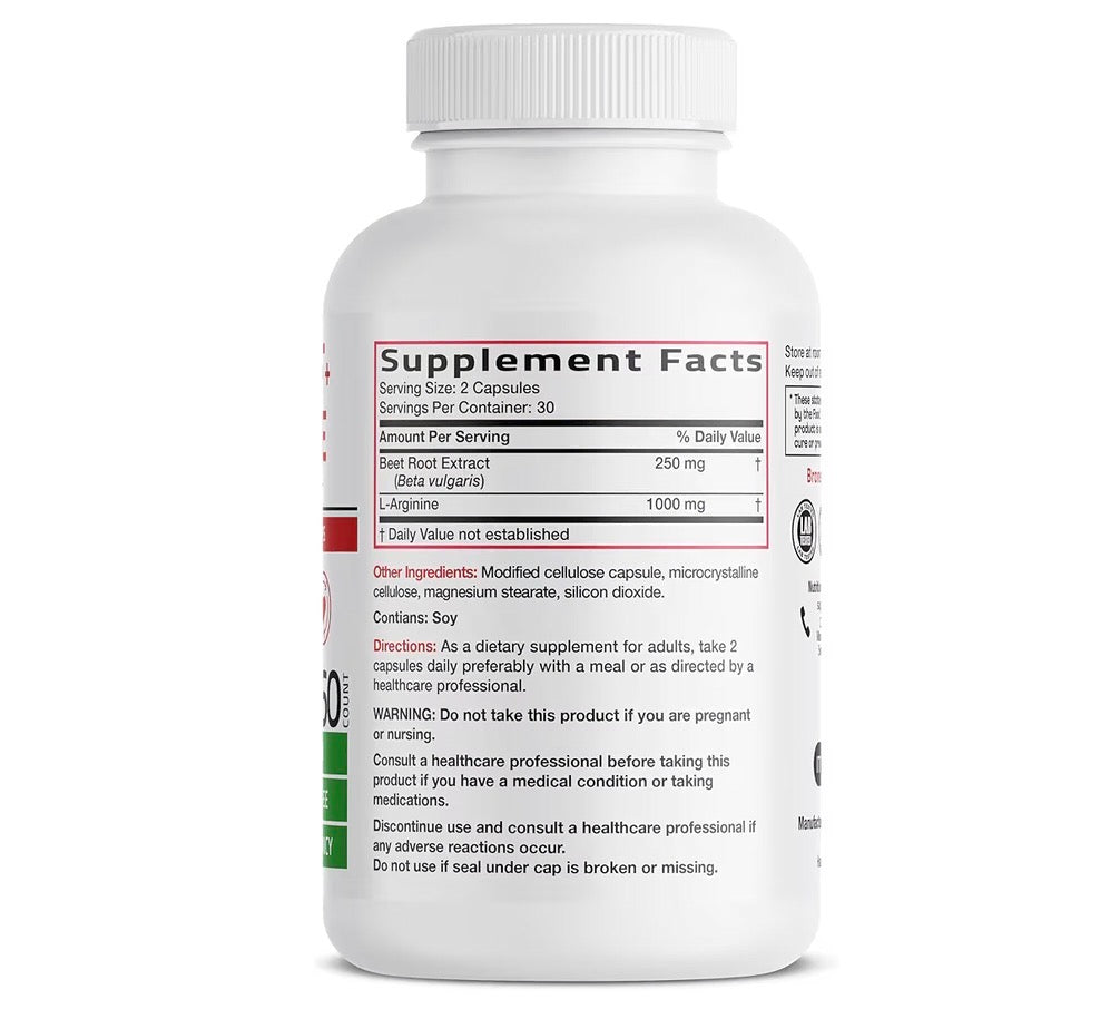 Bronson Beet Root + L-Arginine Extra Strength 60 Veg Capsules
