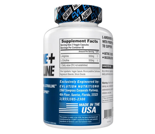 Evlution Nutrition L-Arginine + L-Citrulline 120 Veg Capsules