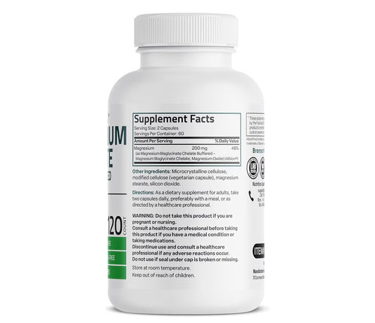 Bronson Magnesium Glycinate Chelate Buffered 200mg 120 Veg Capsules