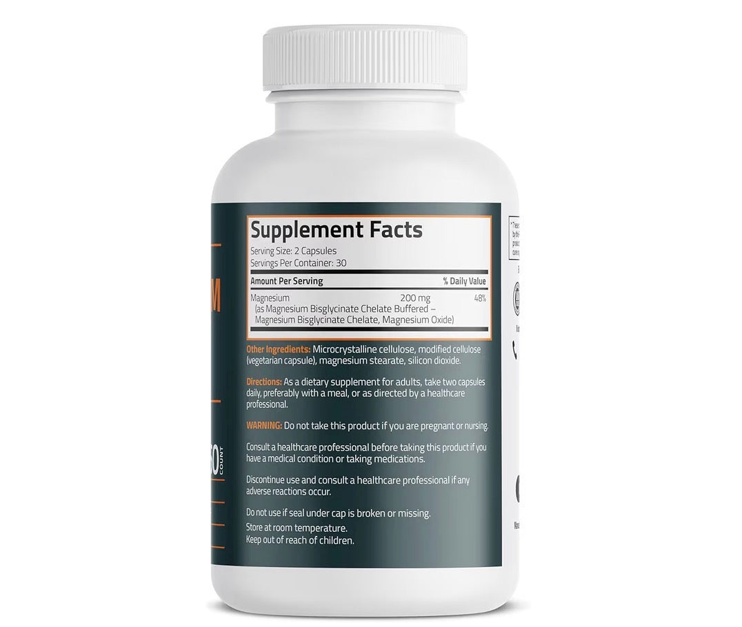 Bronson Magnesium Glycinate Chelate Buffered 200mg 60 Veg Capsules