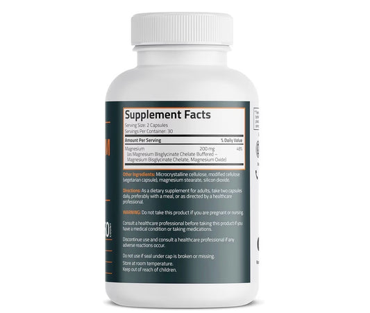 Bronson Magnesium Glycinate Chelate Buffered 200mg 60 Veg Capsules