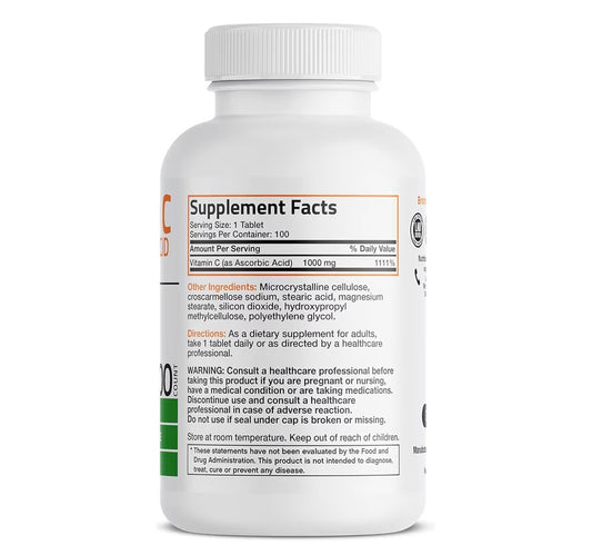 Bronson Vitamin C 1000mg Pure Ascorbic Acid, 100 Tablets