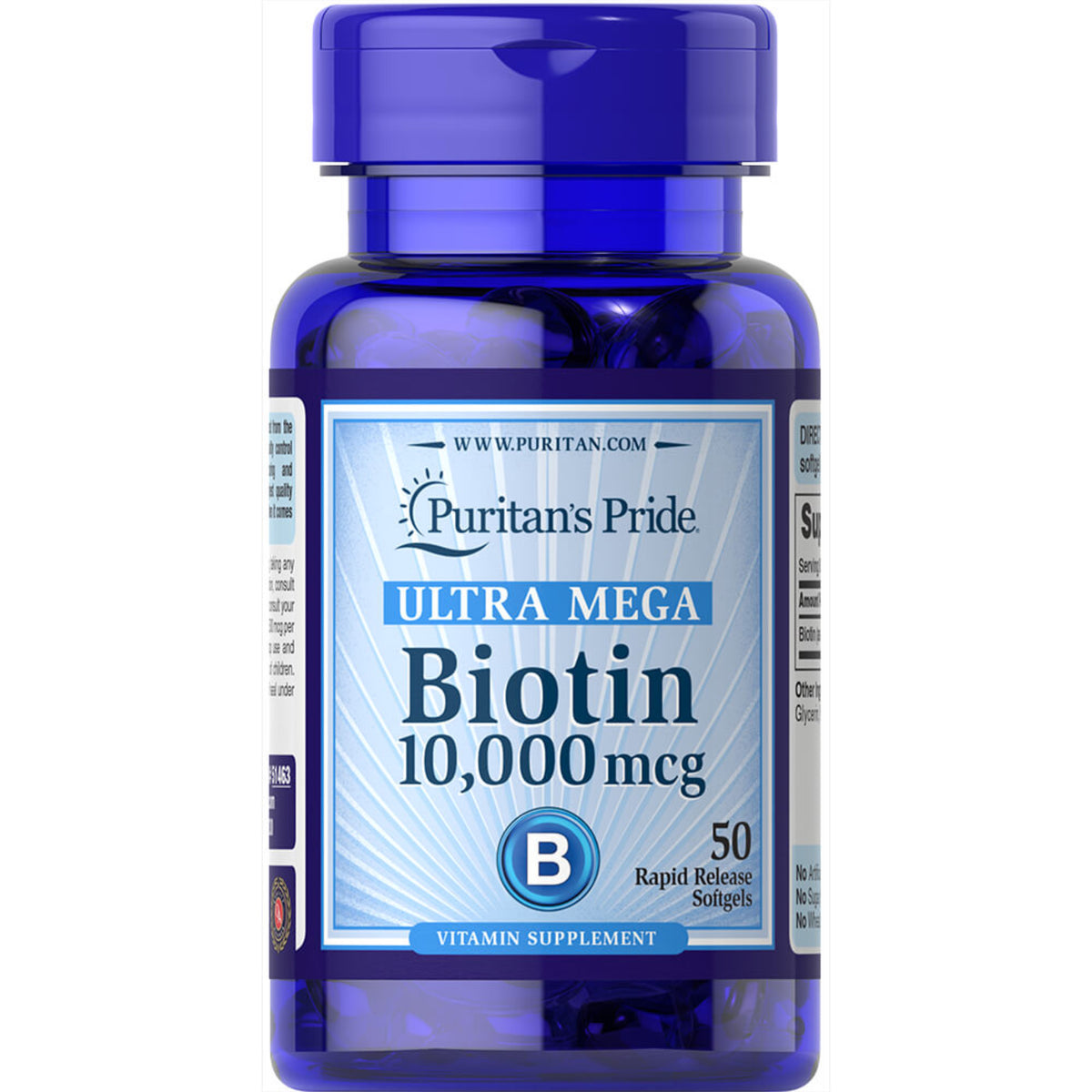 Puritan's Pride Ultra Mega Biotin 10,000mcg 50 Softgels