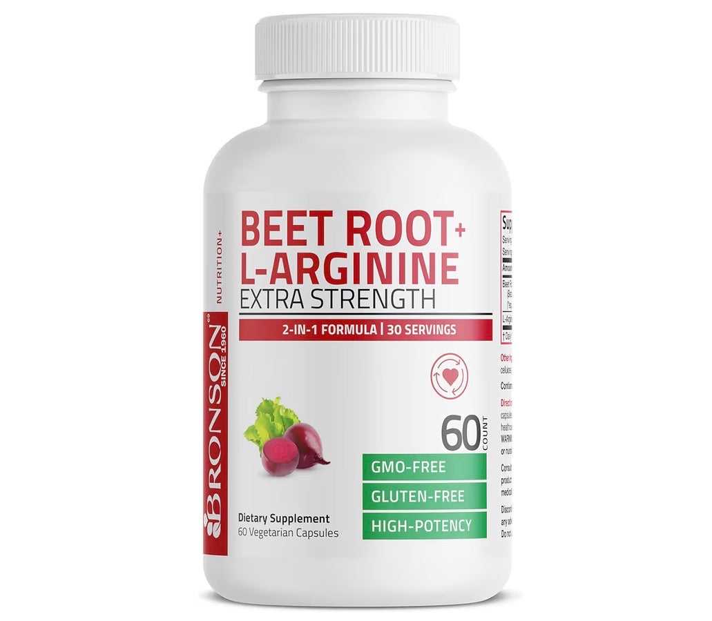 Bronson Beet Root + L-Arginine Extra Strength 60 Veg Capsules