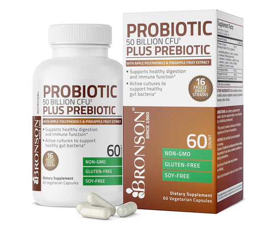 Bronson Probiotic 50 Billion CFU Plus Prebiotic 60 Veg Capsules