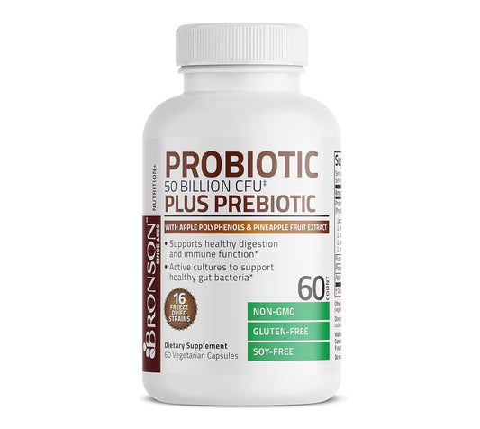 Bronson Probiotic 50 Billion CFU Plus Prebiotic 60 Veg Capsules