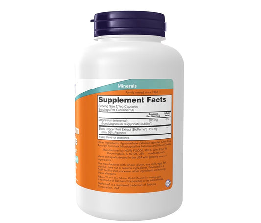 NOW Foods Magnesium Glycinate with BioPerine 180 Veg Capsules