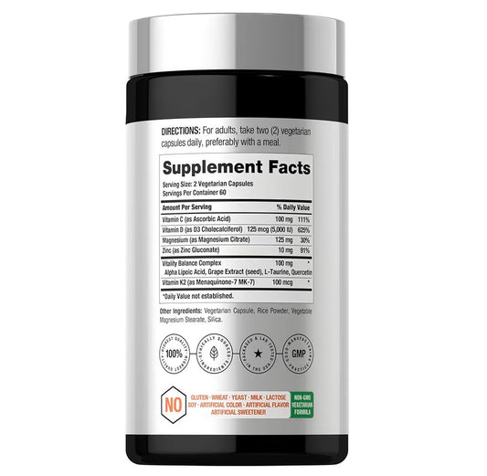 Horbäach D3 K2 with Magnesium, Zinc & Quercetin 120 Capsules