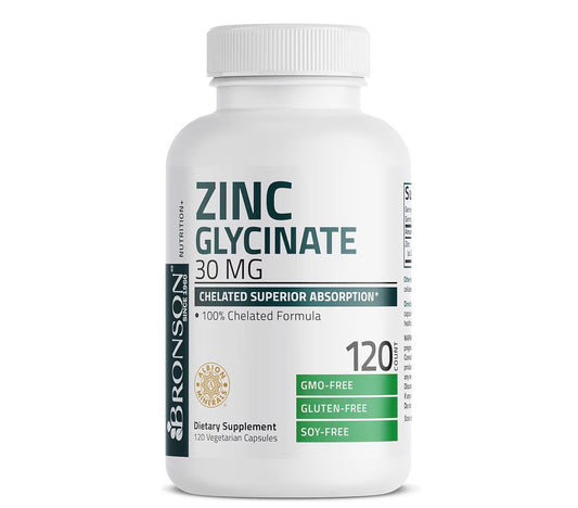 Bronson Zinc Glycinate 30mg, 120 Capsules