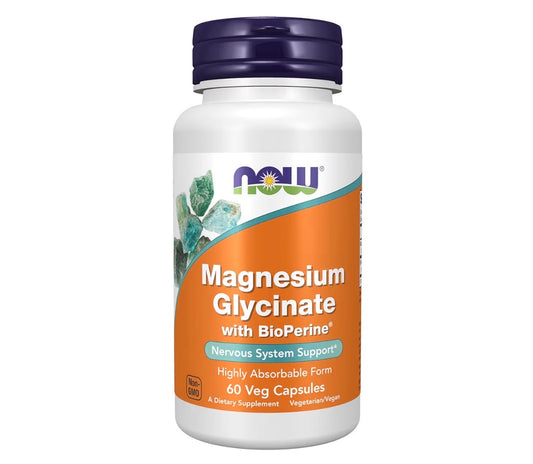 NOW Magnesium Glycinate with BioPerine, 60 Veg Capsules