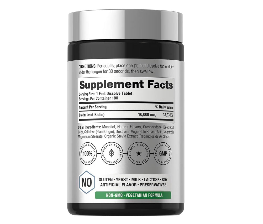 Horbäach Biotin 10,000mcg 180 Fast Dissolve Tablets