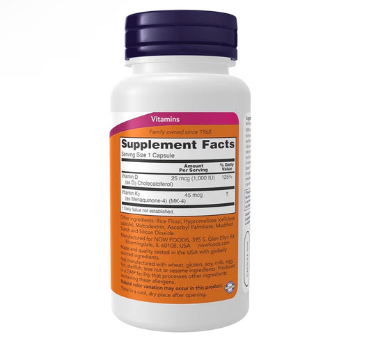 NOW Foods Vitamin D3 & K2 1000 IU 120 Capsules