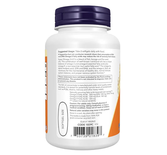 NOW Foods Super Omega 3-6-9 Fish Oil 90 Softgels