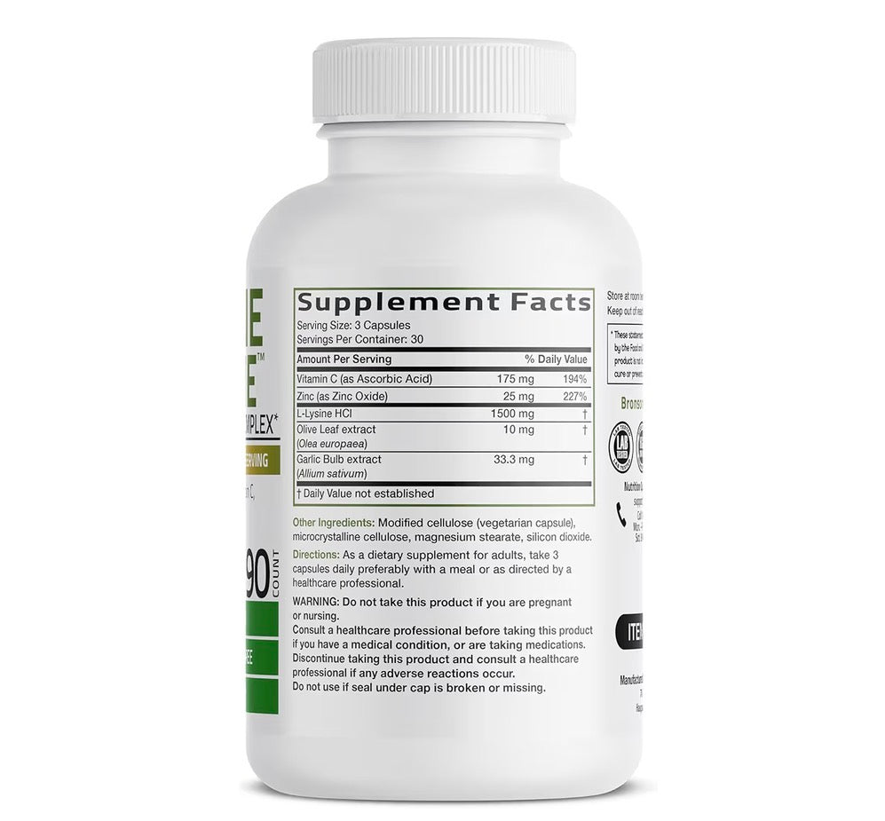 Bronson L-Lysine Defense Immune Support Complex 90 Veg Capsules
