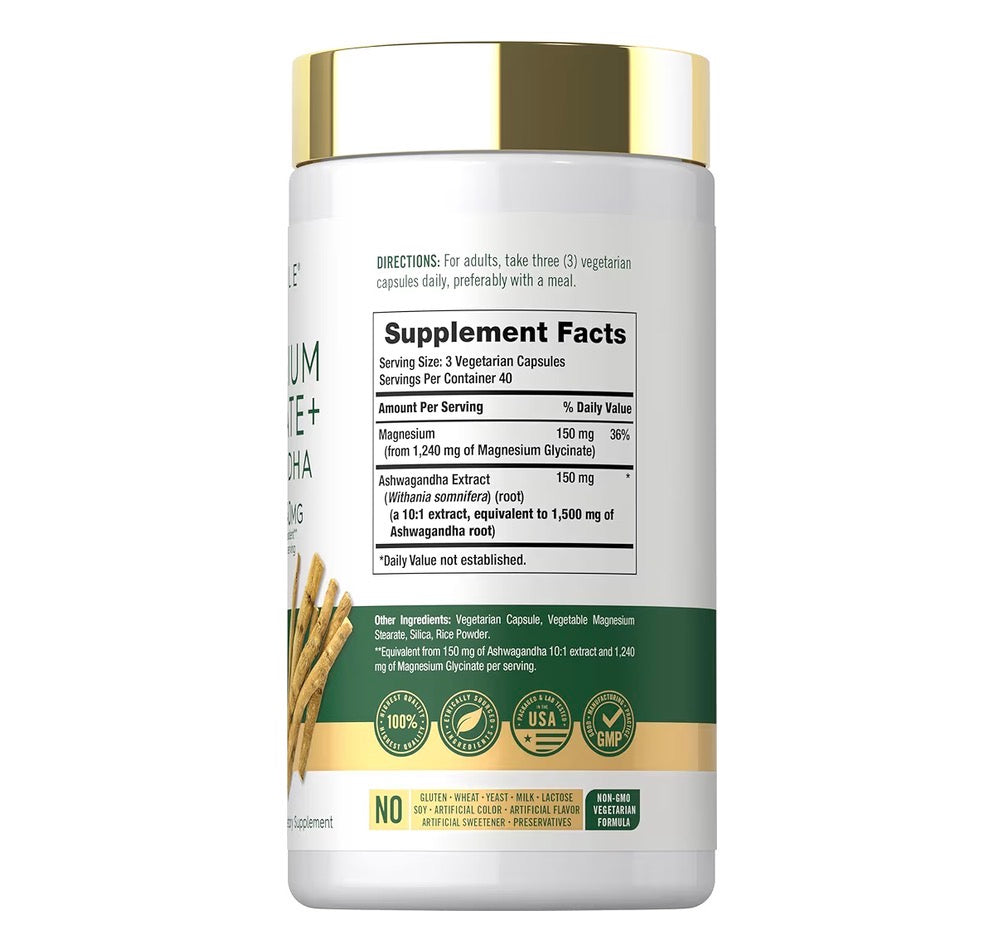 Carlyle Magnesium Glycinate + Ashwagandha Complex, 120 Capsules