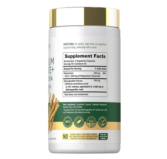 Carlyle Magnesium Glycinate + Ashwagandha Complex, 120 Capsules