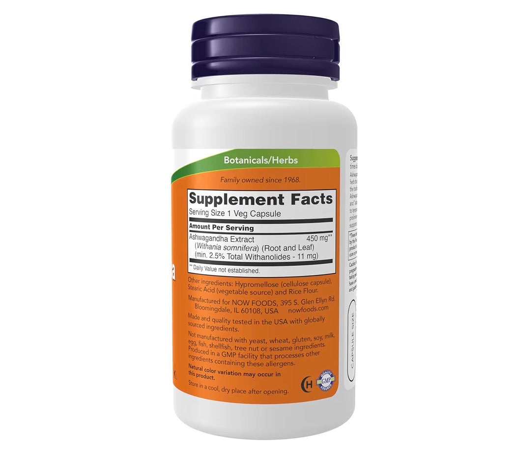NOW Foods Ashwagandha 450mg 90 Veg Capsules