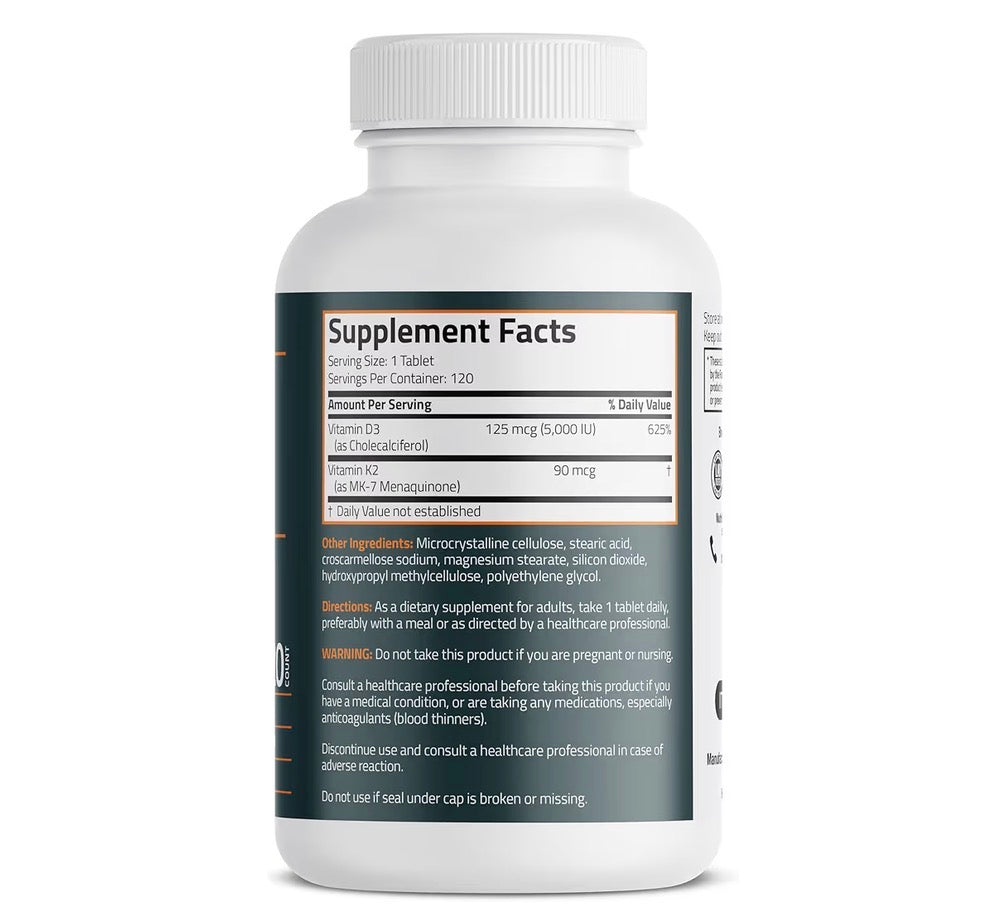 Bronson Vitamin K2 + D3, 120 Tablets