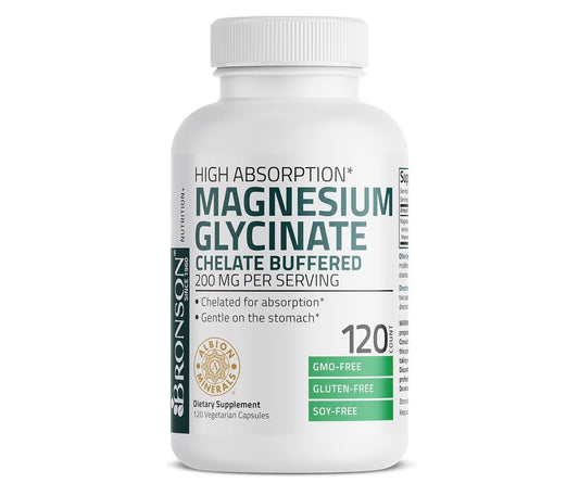 Bronson Magnesium Glycinate Chelate Buffered 200mg 120 Veg Capsules