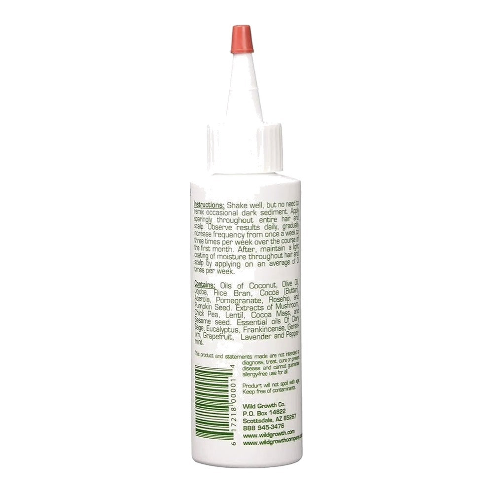 Wild Growth Hair Oil 4oz (118ml), back of the bottle with the instructions and ingredients
